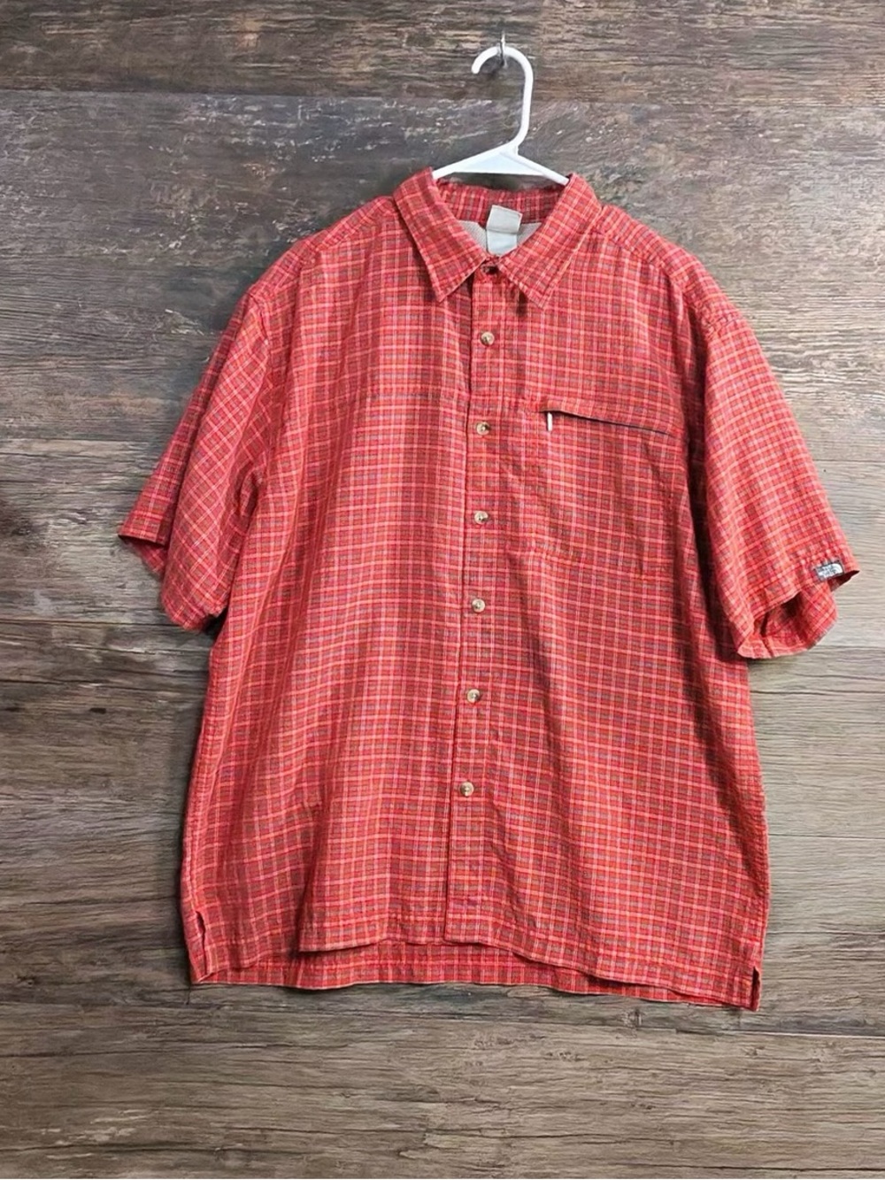 The North Face Men's Red Plaid Short-Sleeve Button-Down Shirt